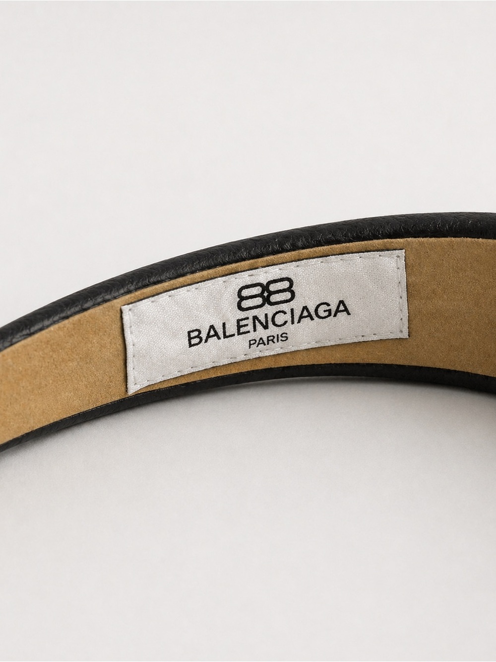 Balenciaga Black Leather Padded Headband with Crystal BB Emblem - Picture 5 of 5